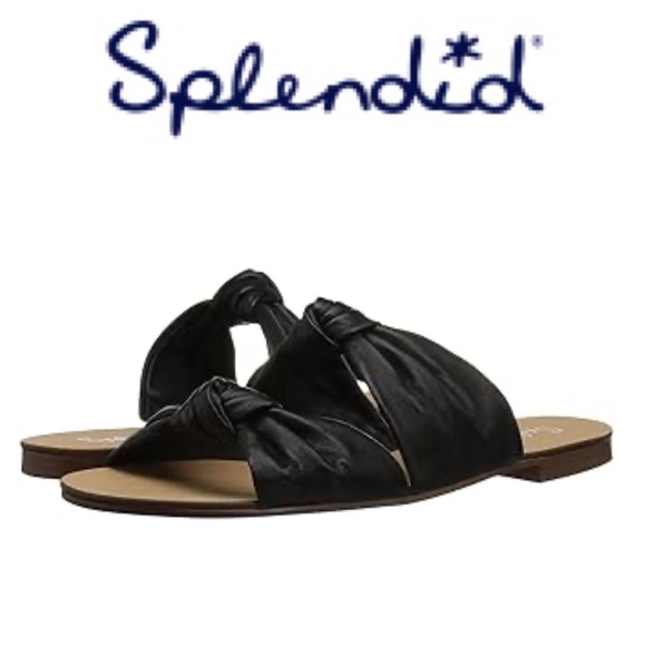SPLENDID BLACK LEATHER DOUBLE KNOT FLAT SANDALS SIZE 7.5 - Picture 1 of 16
